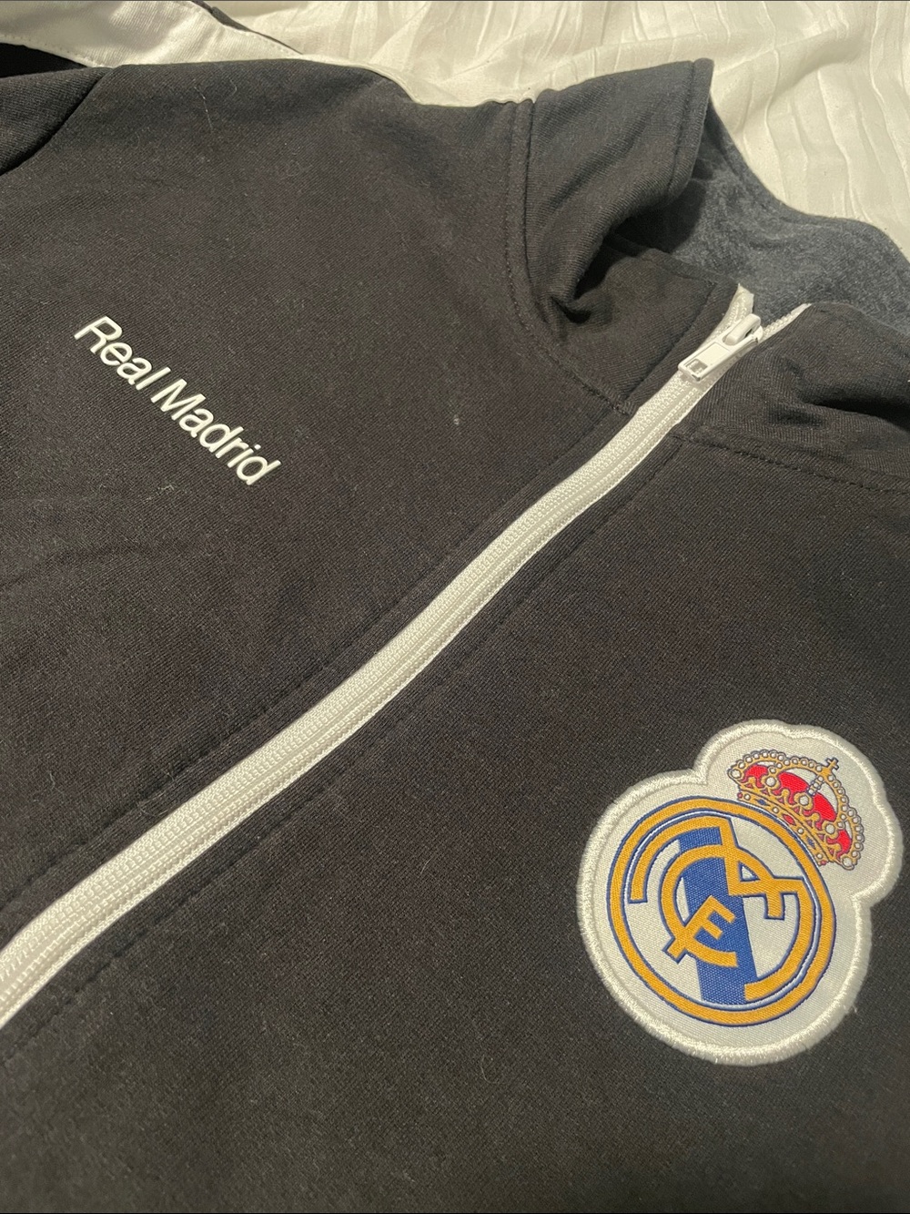 Real Madrid Black Track Jacket with White Trim - Picture 2 of 2